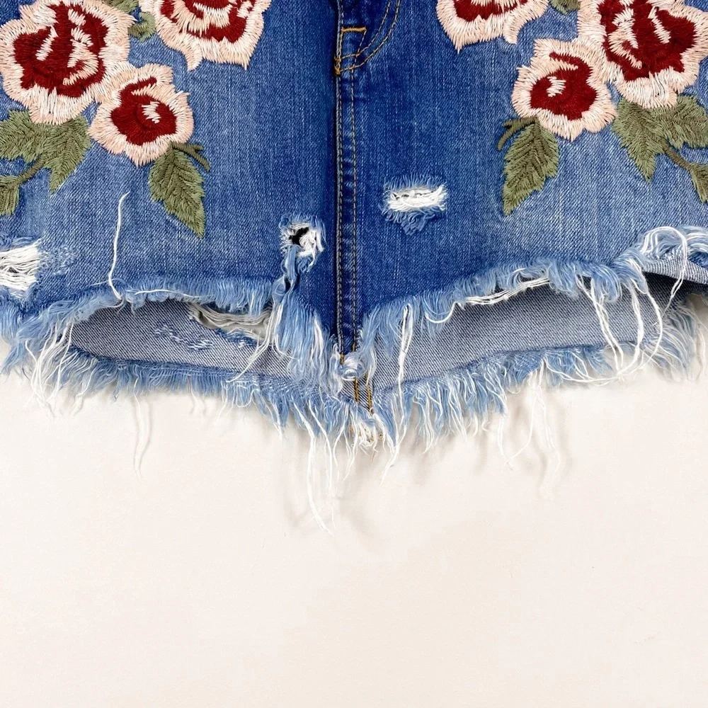Free People Wild Rose Embroidered Denim Mini Skirt